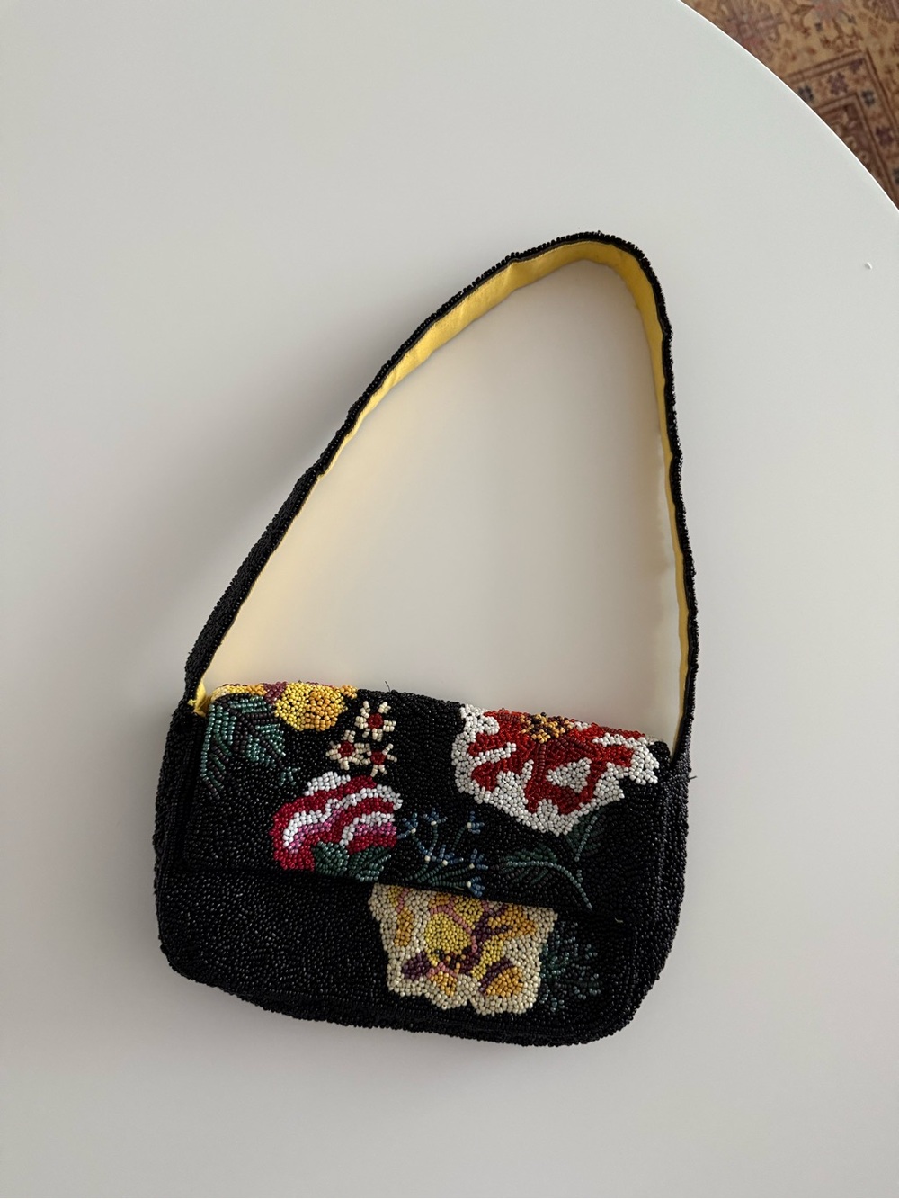Anthropologie Fiona Black Beaded Floral Shoulder Bag